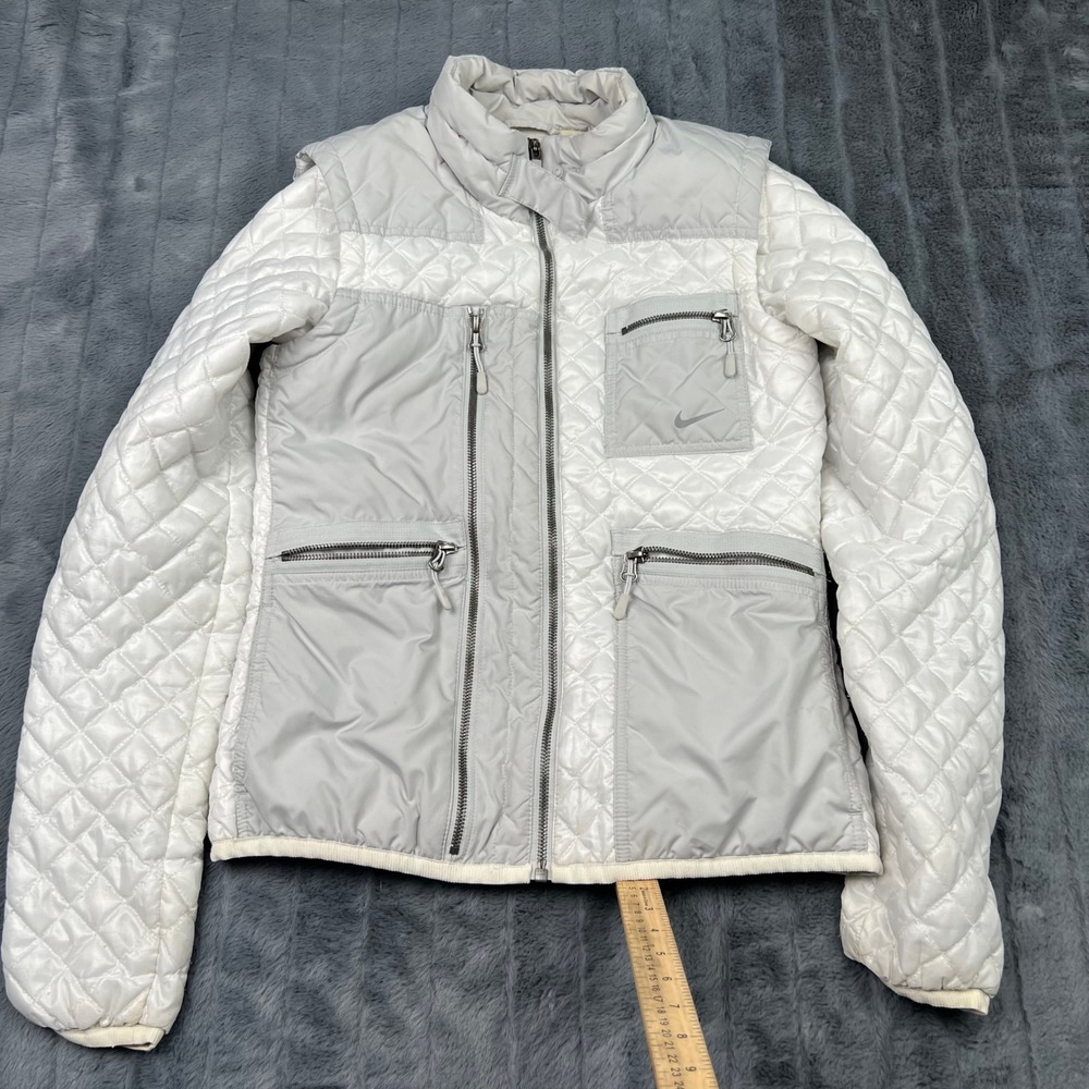 Nike Better World Quilted Puffer Jacket Womens Small White Grey Full Zip 11735